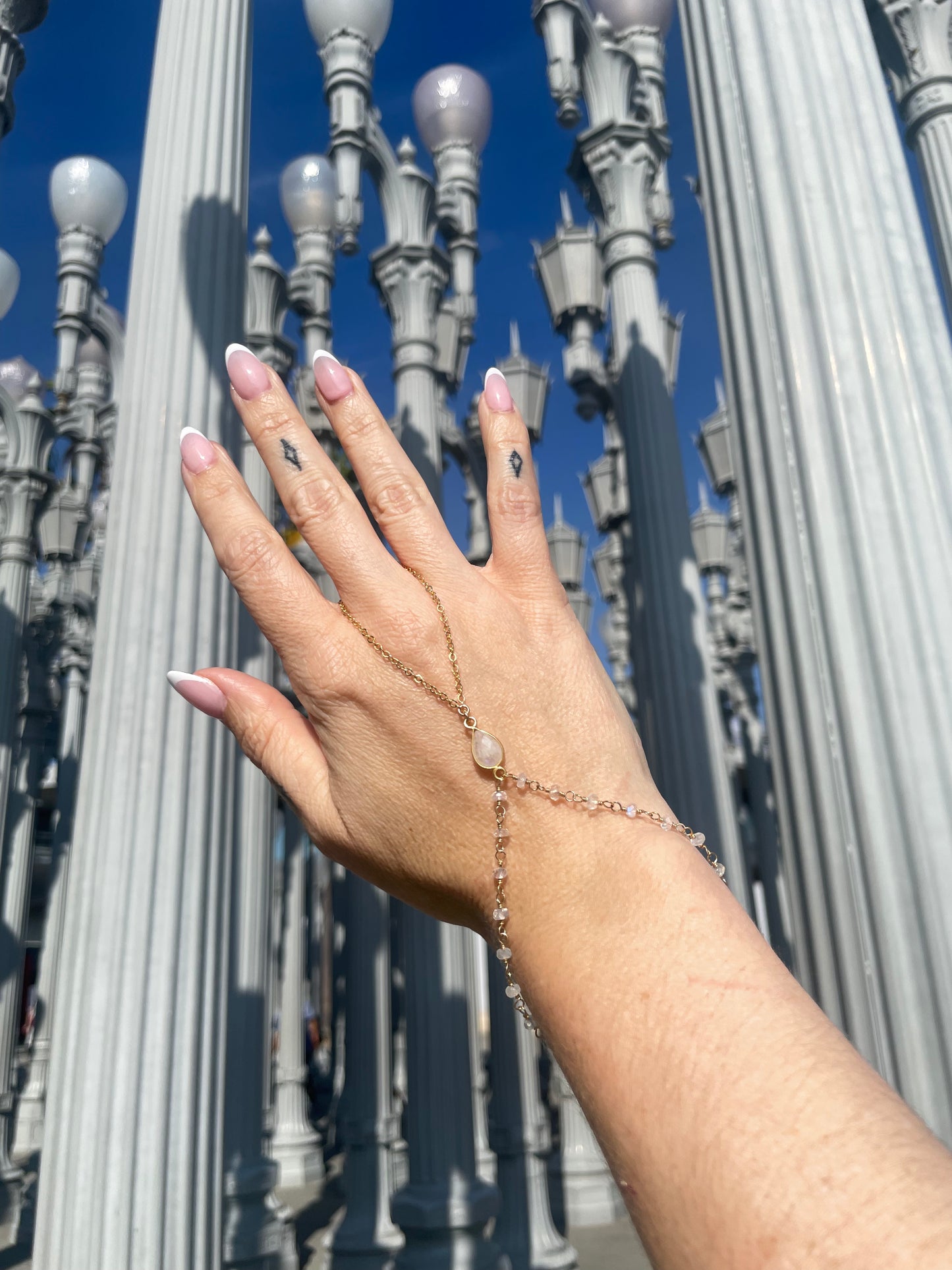 Moonstone w/ Wrapped Moonstone Gold Hand Chain