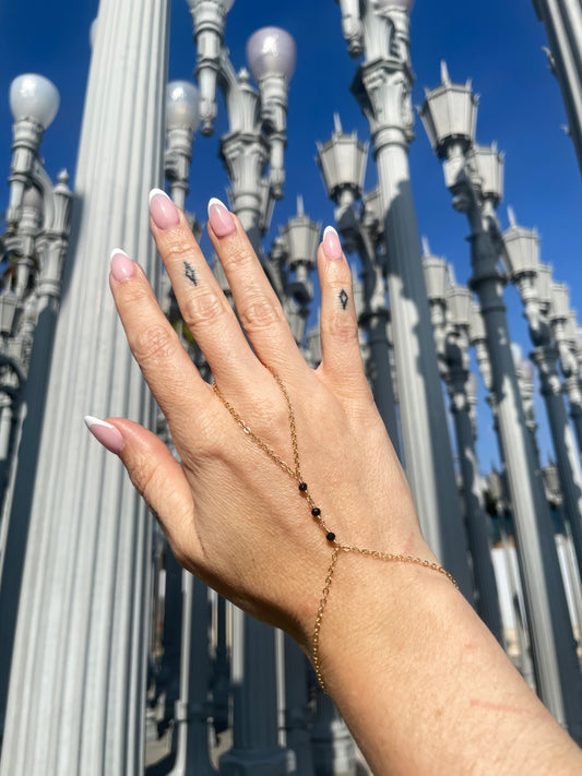 Black Spinel Wrapped Gold Hand Chain