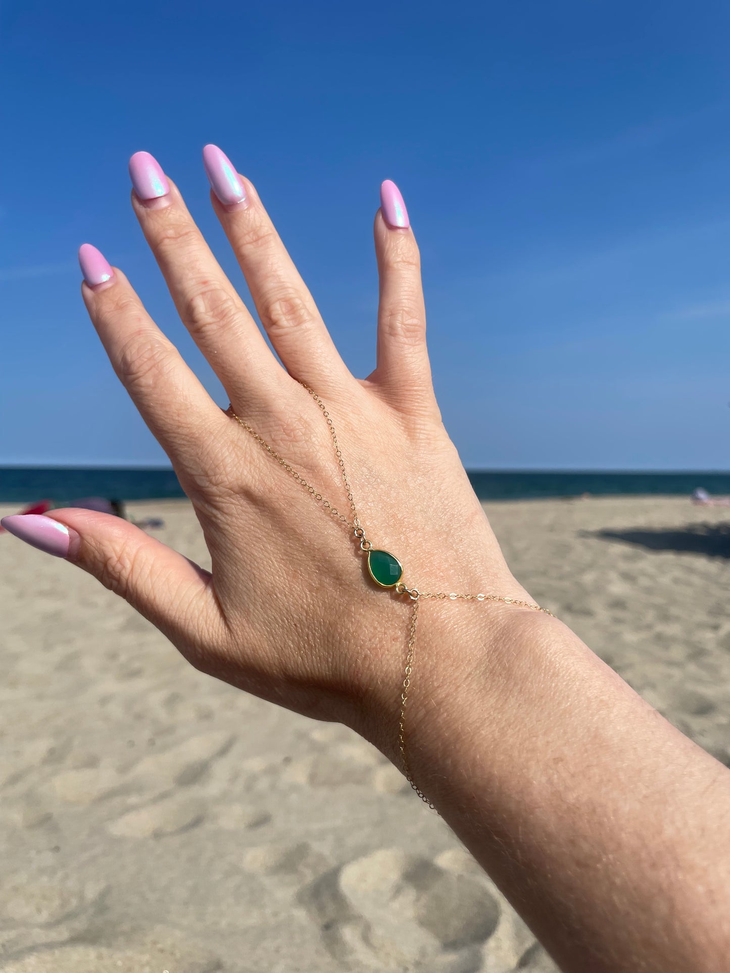 Green Onyx Gold Hand Chain