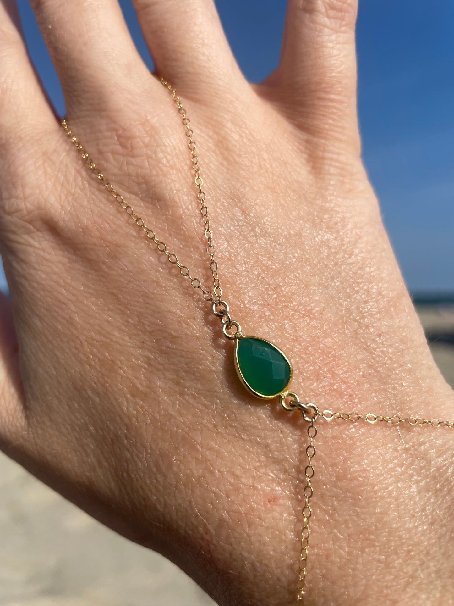 Green Onyx Gold Hand Chain