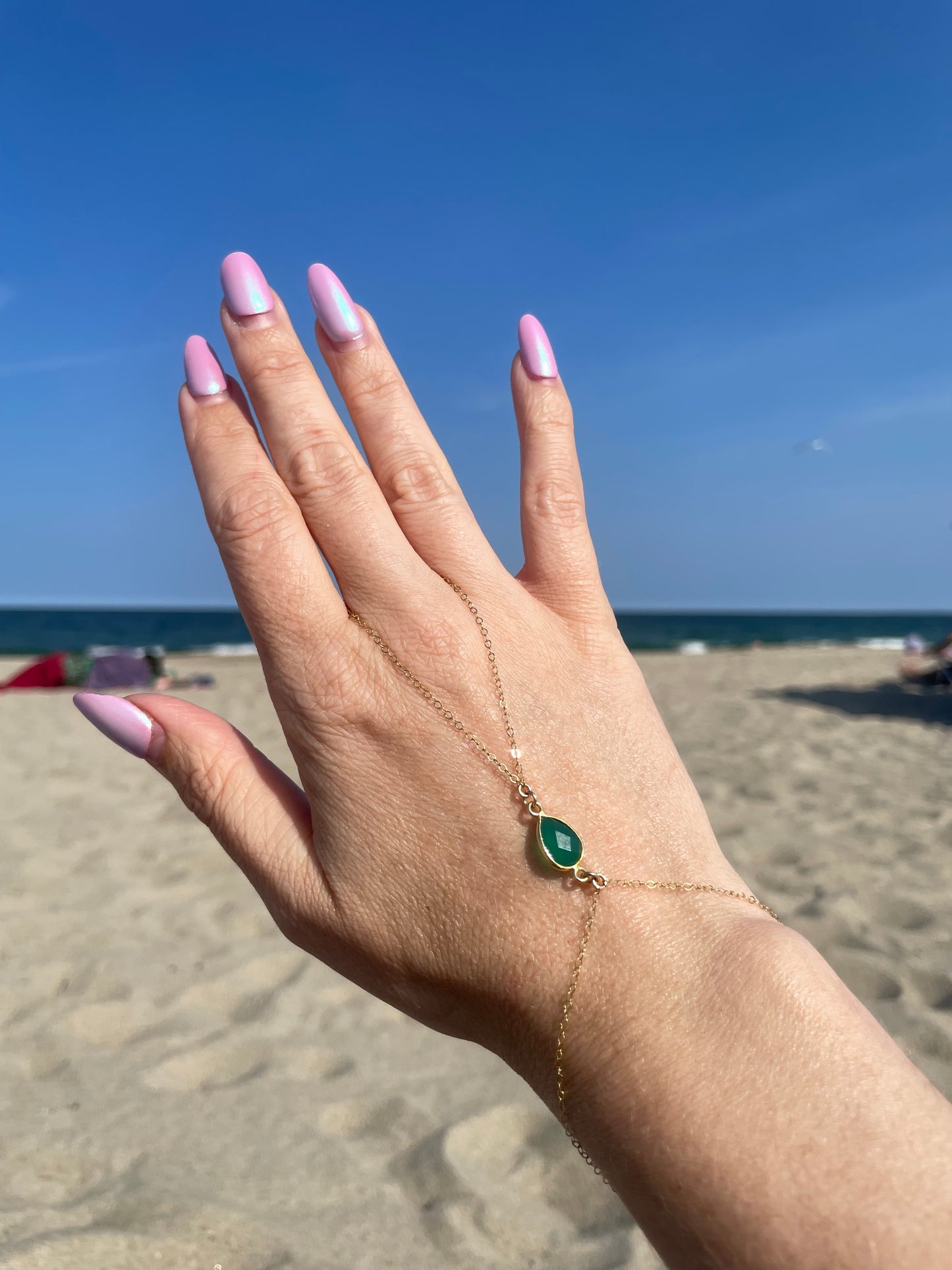 Green Onyx Gold Hand Chain