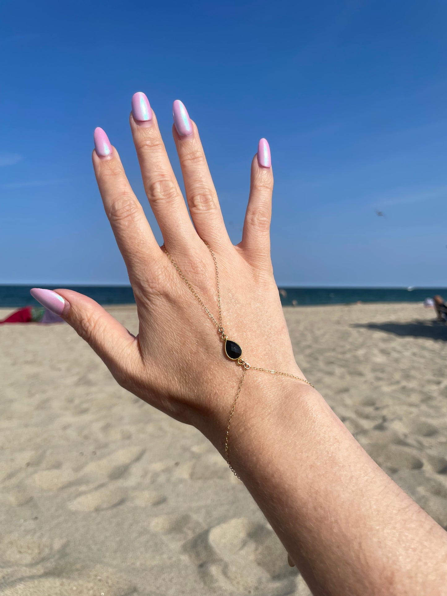 Black Spinel Gold Hand Chain