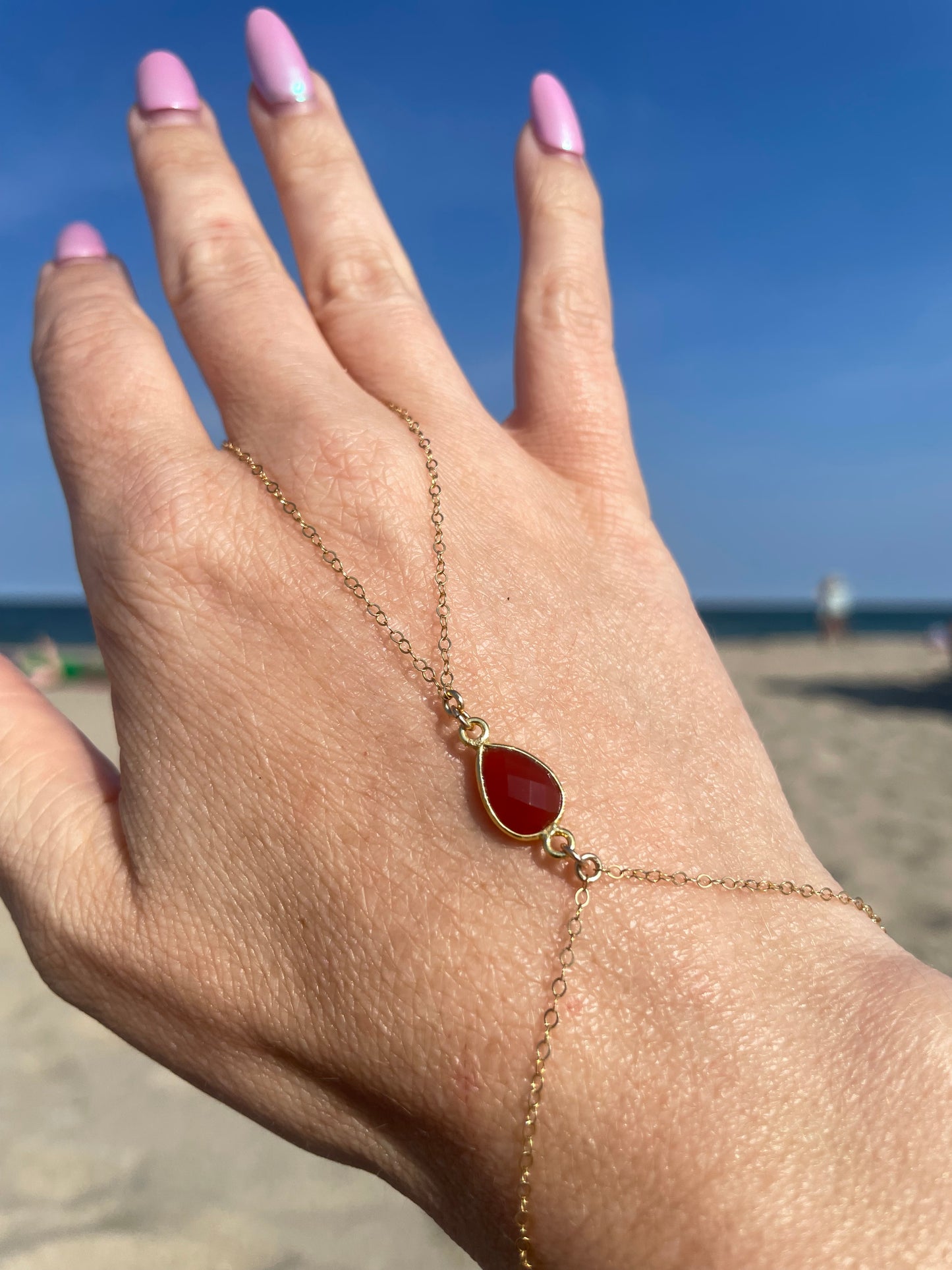 Carnelian Gold Hand Chain