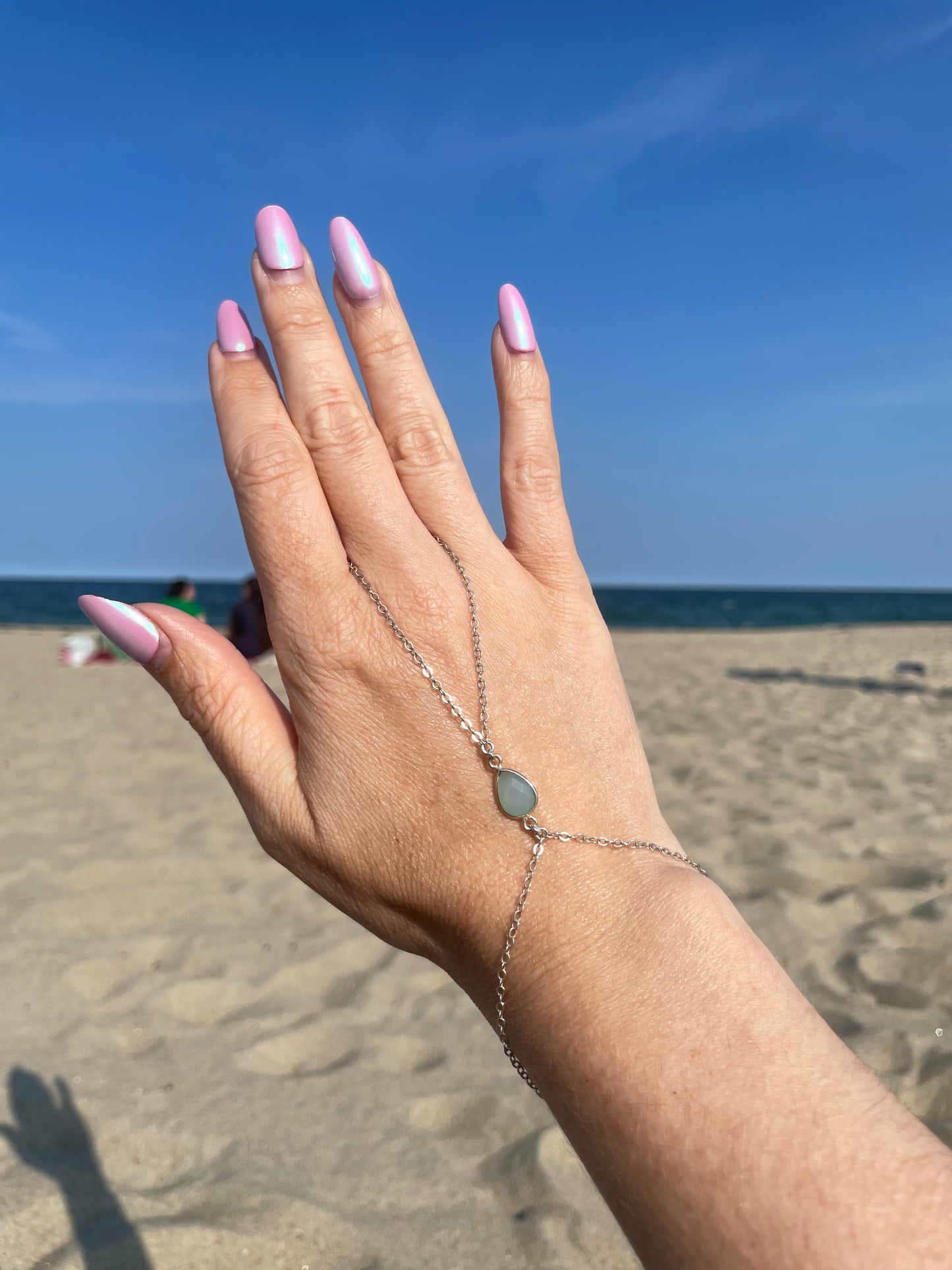 Sea Blue Chalcedony Silver Hand Chain