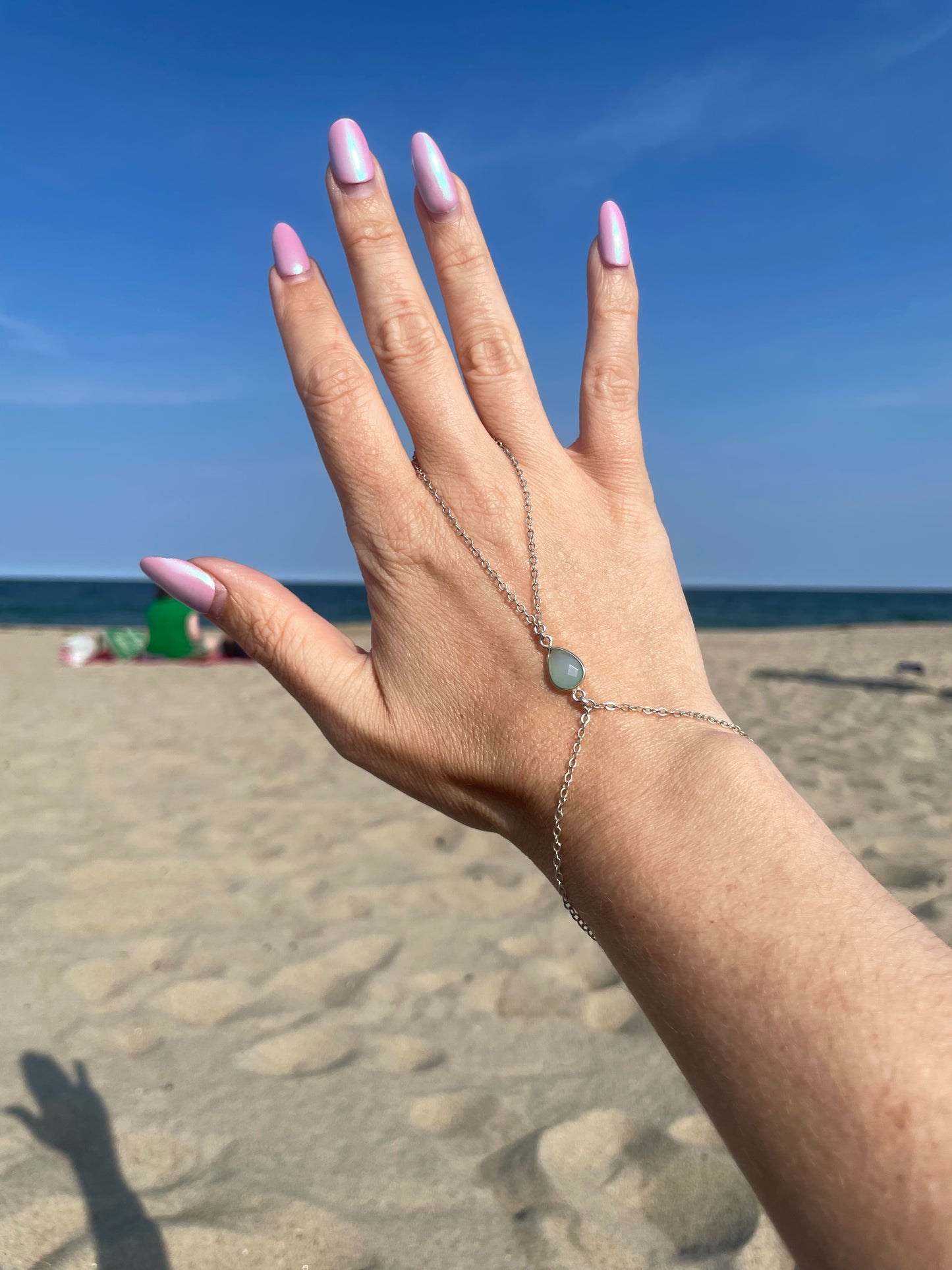 Sea Blue Chalcedony Silver Hand Chain