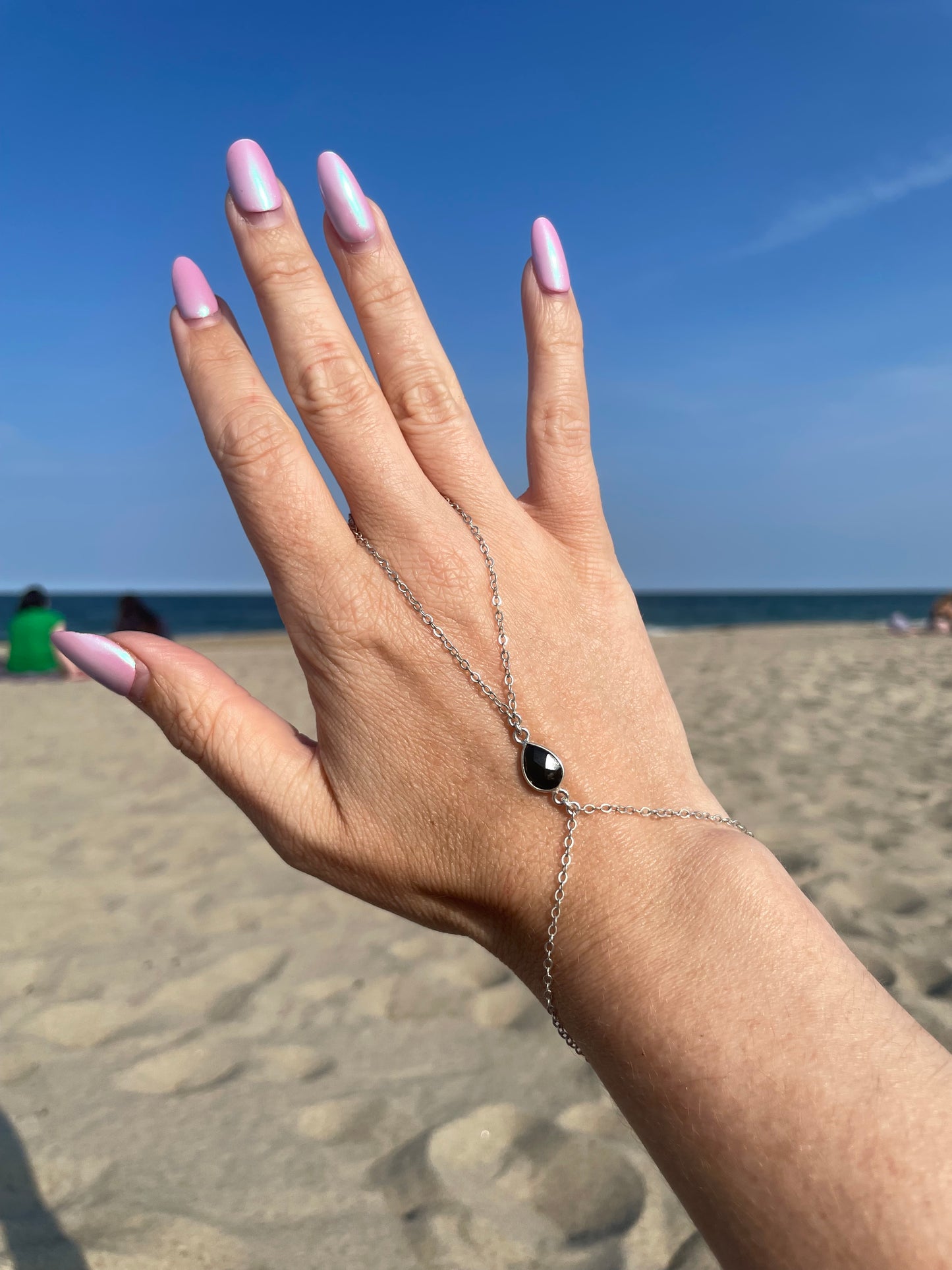 Black Spinel Silver Hand Chain