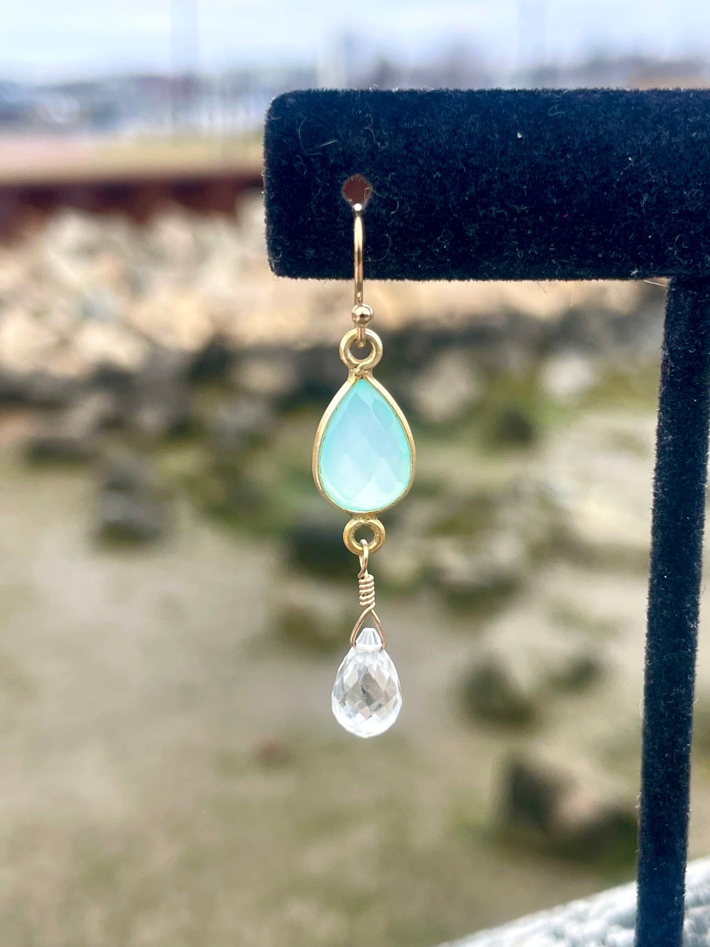 Seablue Chalcedony Gold Teardrop Earrings