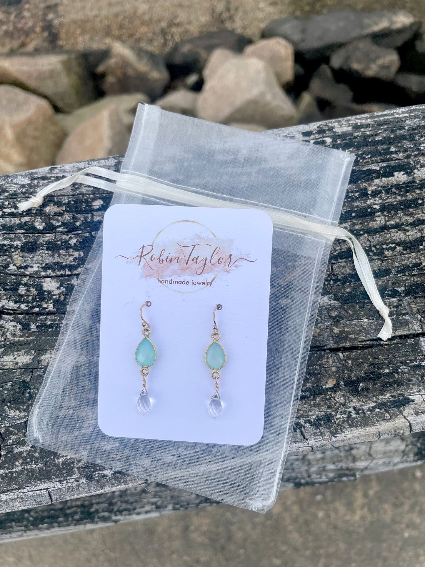 Seablue Chalcedony Gold Teardrop Earrings