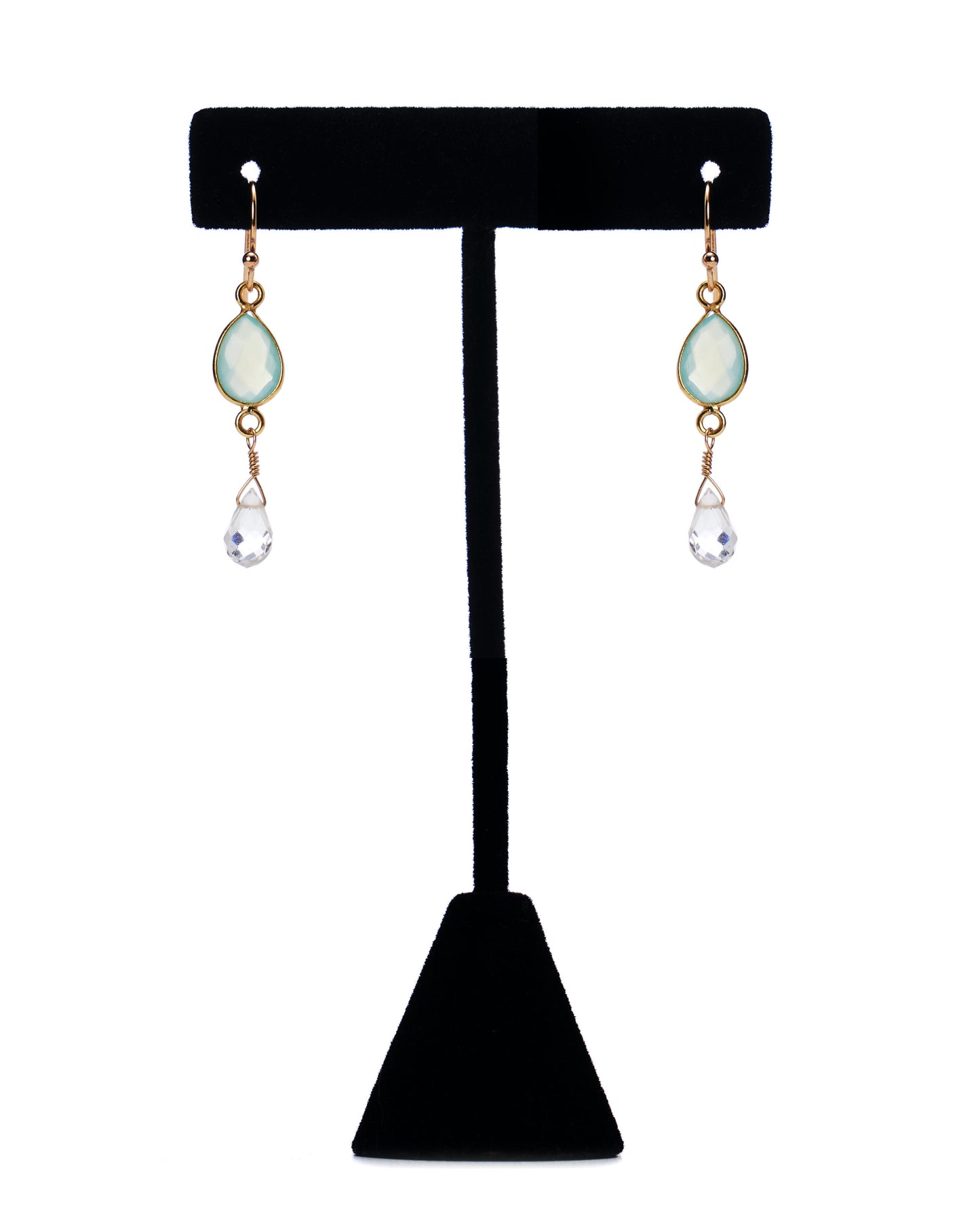 Seablue Chalcedony Gold Teardrop Earrings