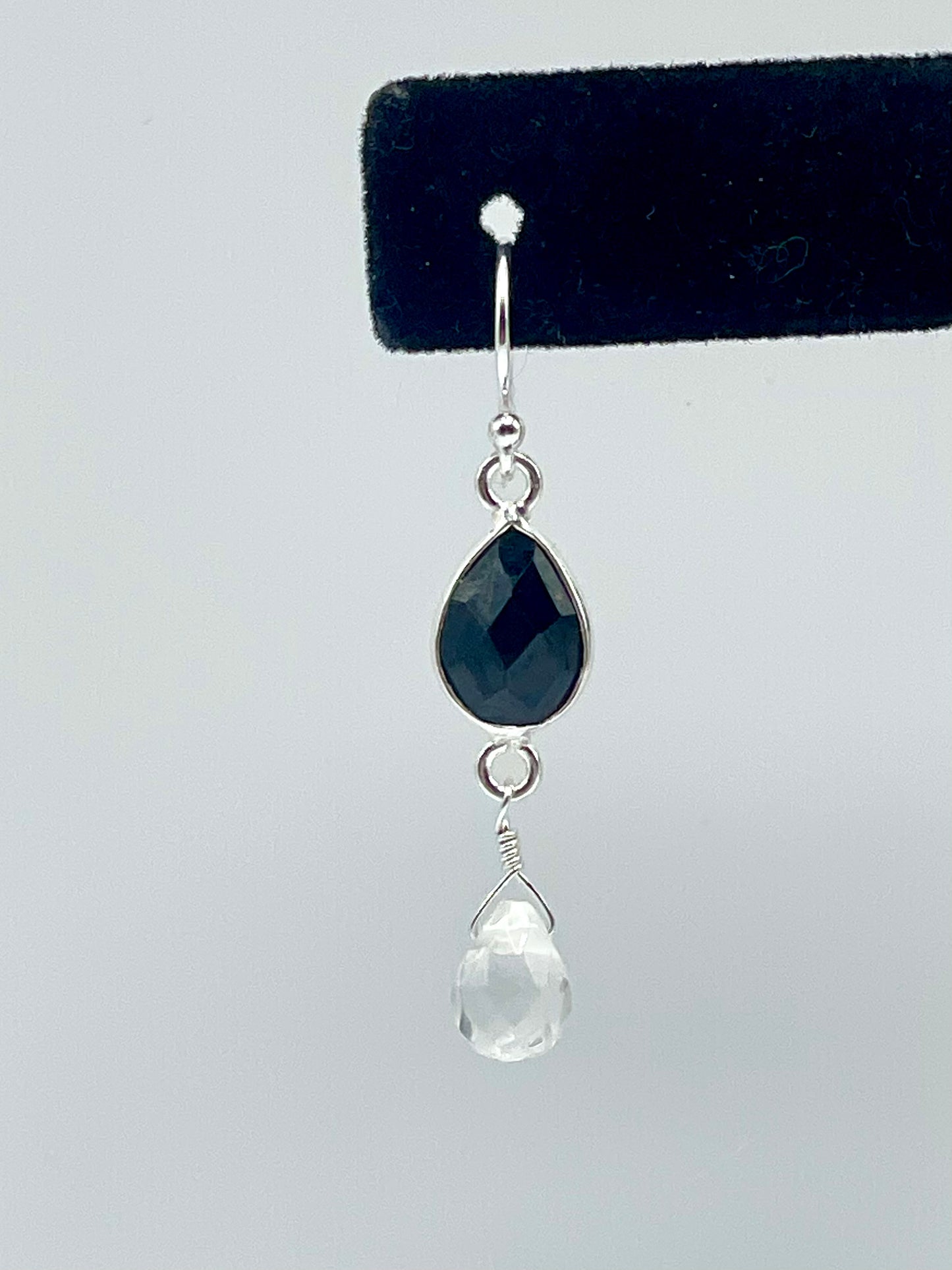 Black Spinel Silver Teardrop Earrings