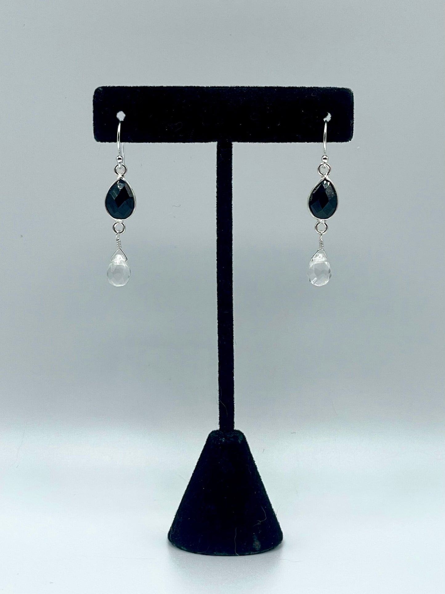 Black Spinel Silver Teardrop Earrings