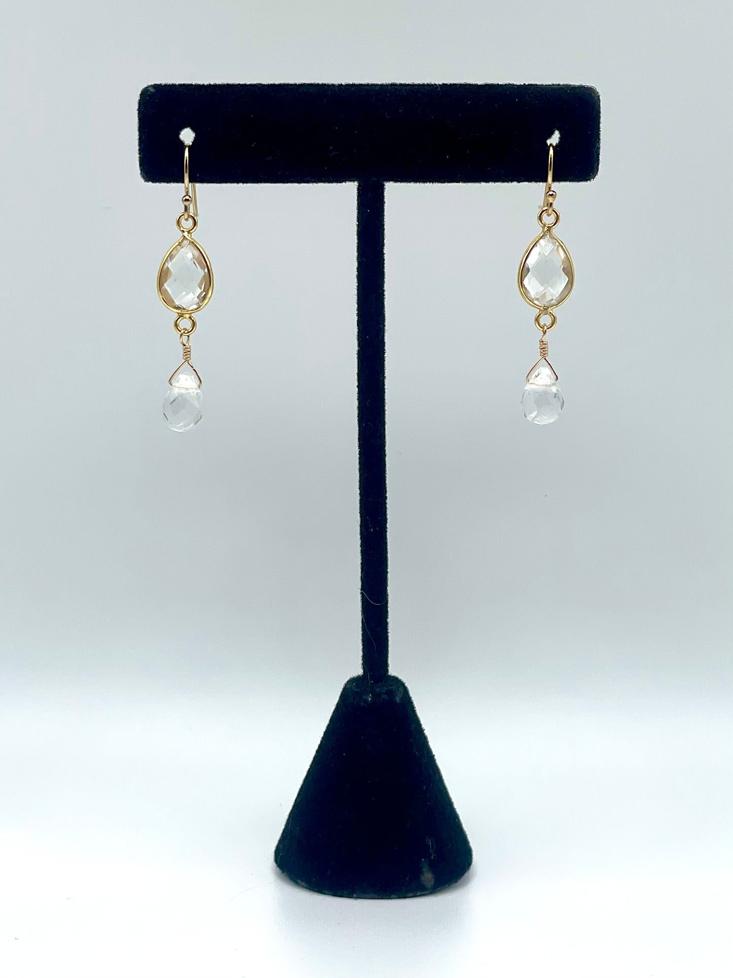 Crystal Quartz Gold Teardrop Earrings