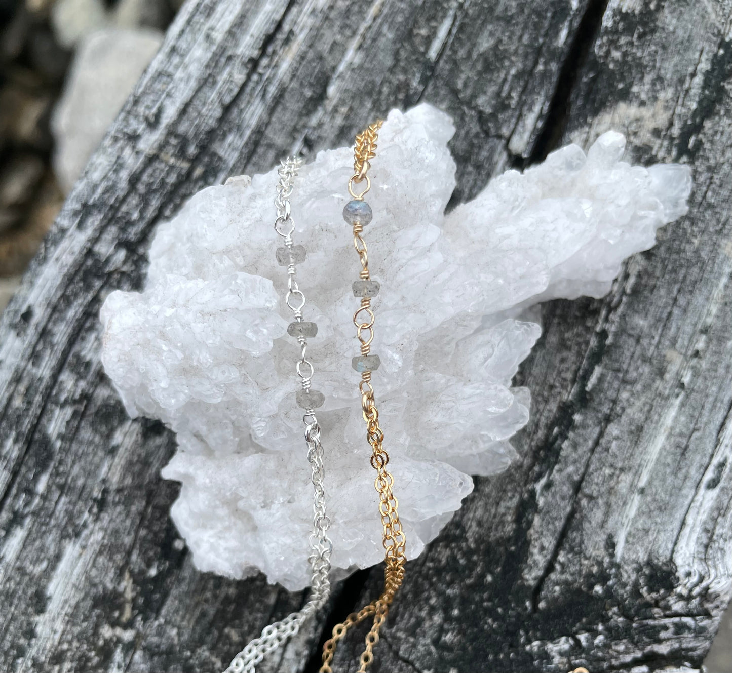 Labradorite Wrapped Silver Hand Chain