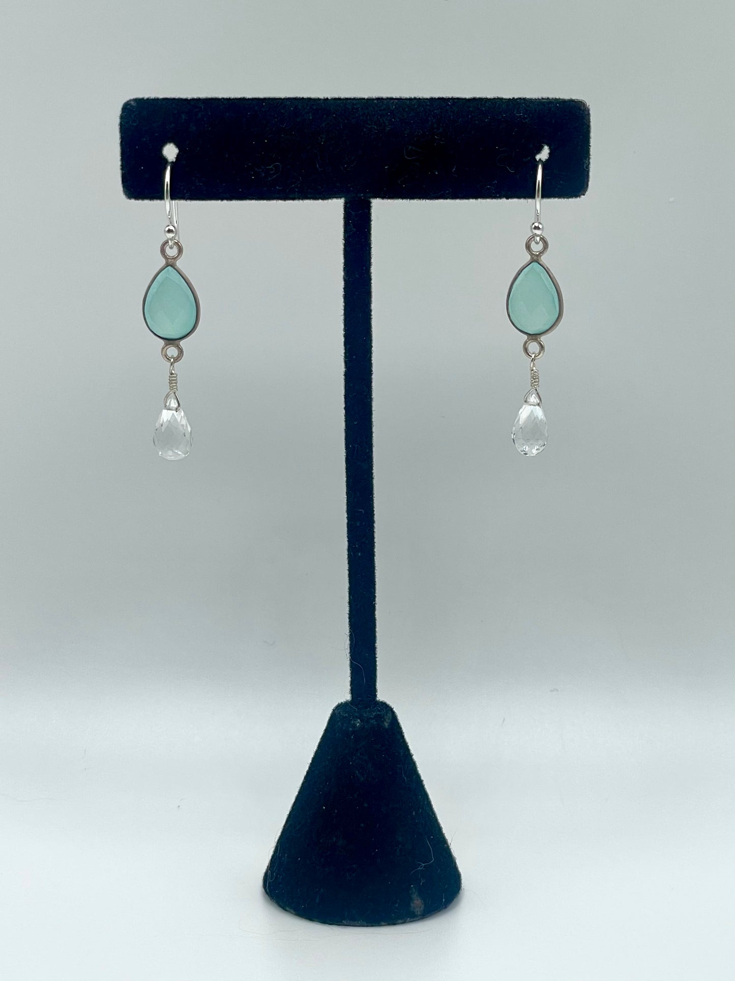 Seablue Chalcedony Silver Teardrop Earrings