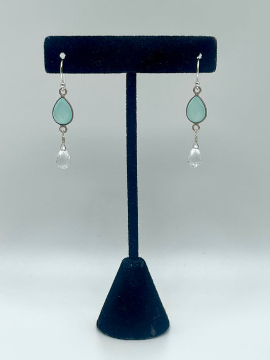 Seablue Chalcedony Silver Teardrop Earrings