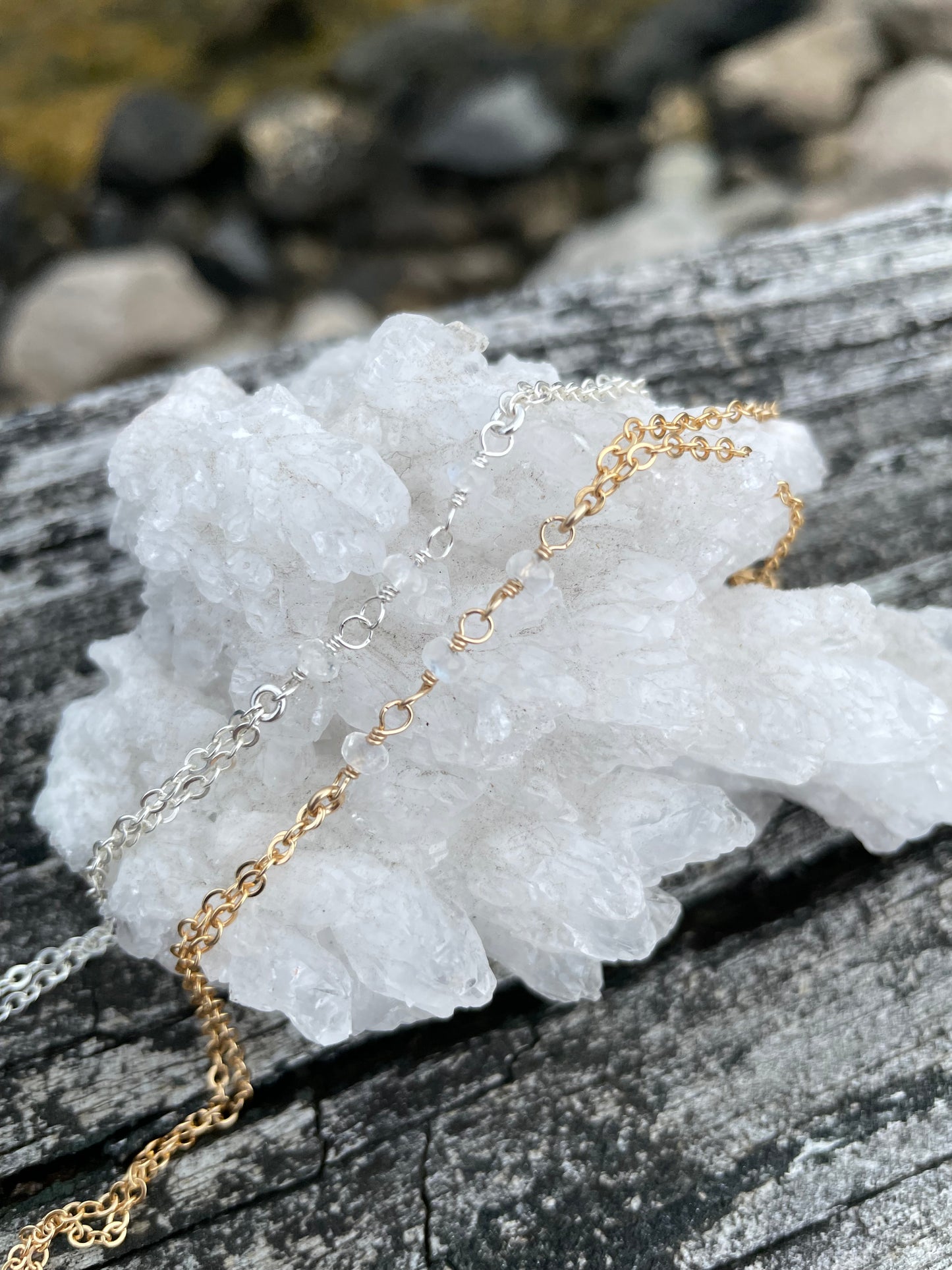 Moonstone Wrapped Silver Hand Chain